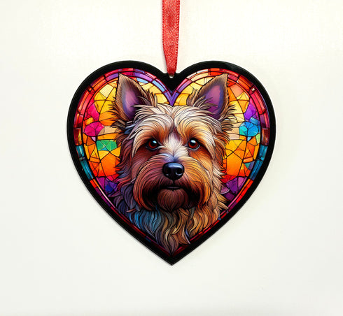 Cairn Terrier Stained Glass Effect Heart Suncatcher